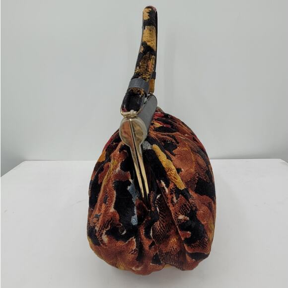 RJ Vintage 50s/60s Velvet Carpet Fabric Floral Top Handle Frame Handbag Purse - Picture 6 of 13